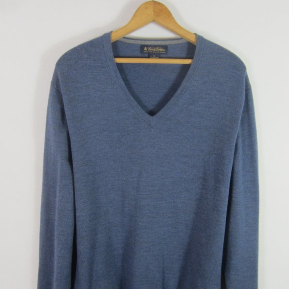 Brooks Brothers L Blue Merino Wool V Neck Sweater - Picture 4 of 7